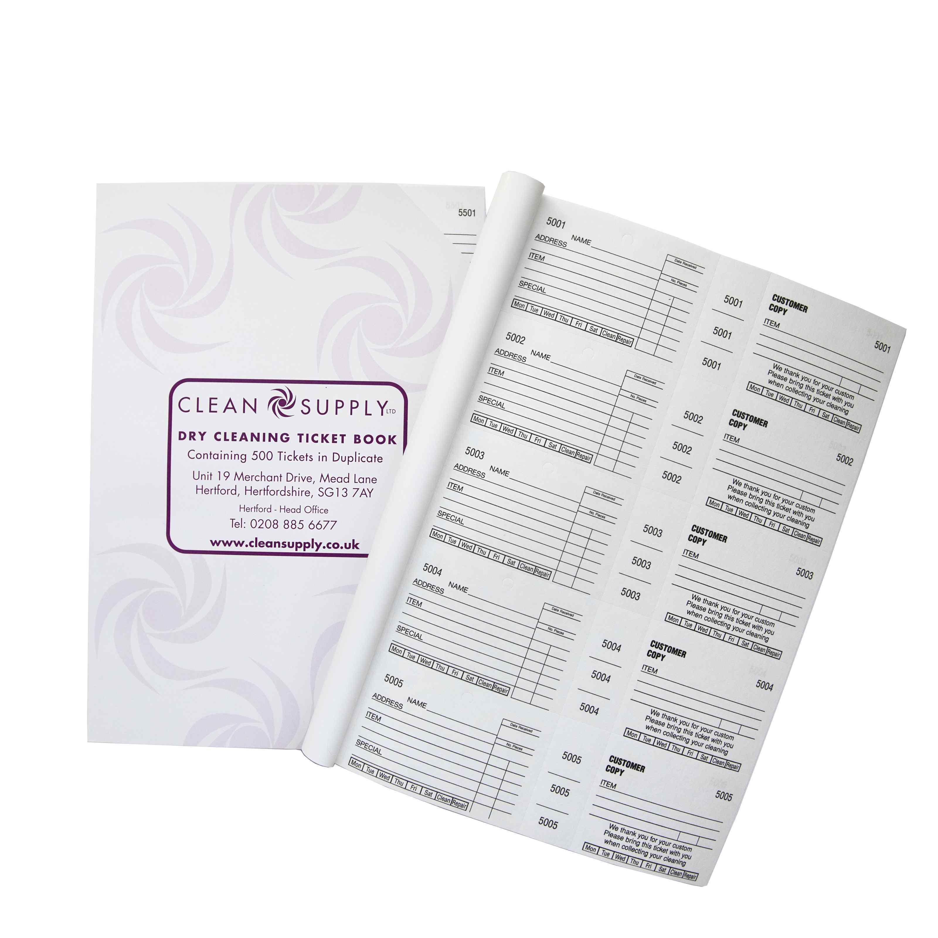 Ticket Book Wide - White Dry Cleaning